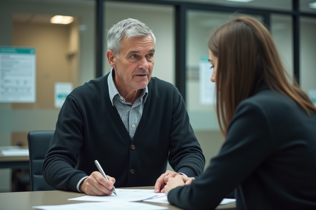 Homme senior et conseillère dans un bureau administratif