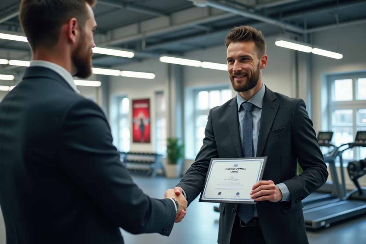 Personne recevant un certificat sportif en salle lumineuse