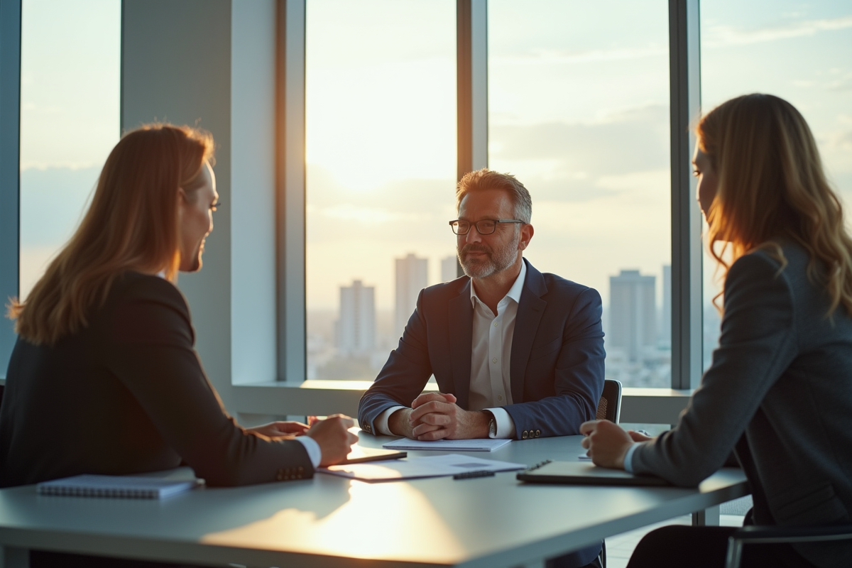 Session de coaching exécutif dans un bureau lumineux avec un leader