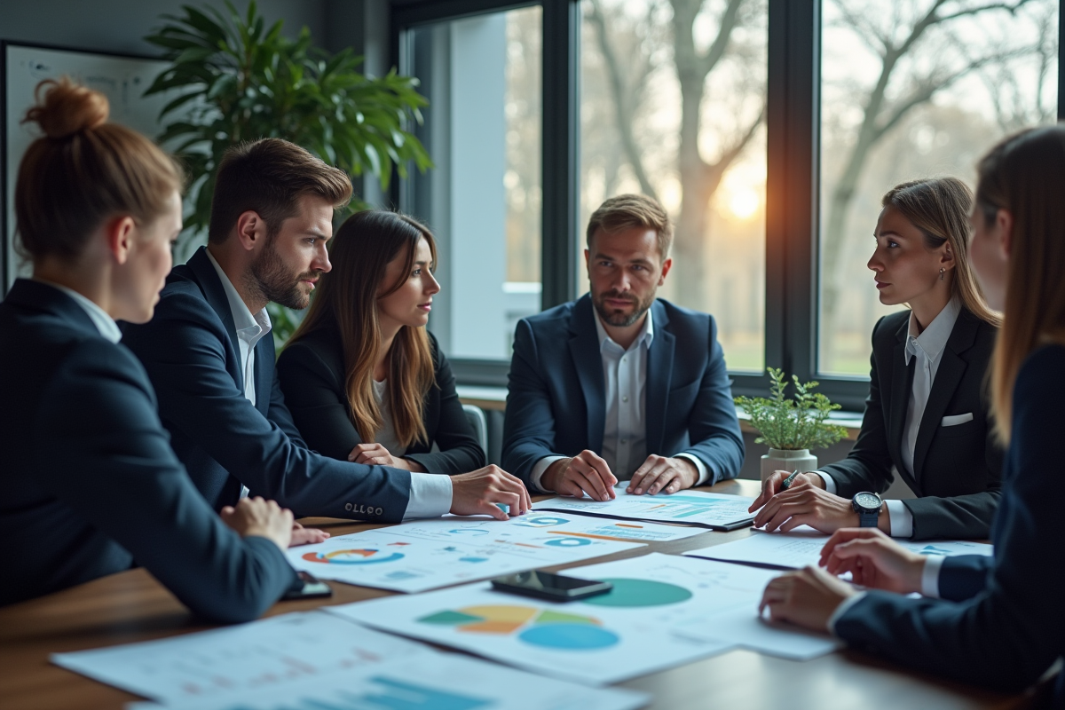 Equipe diverse collaborant dans un espace de travail moderne