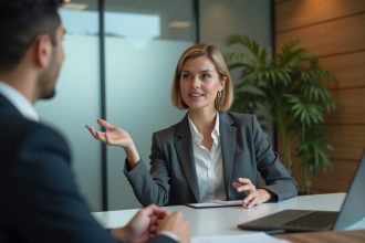 Femme d affaires en réunion dans un bureau moderne