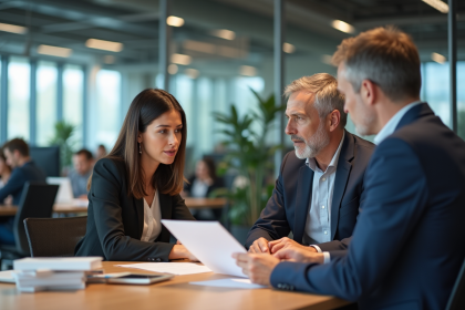 Femme professionnelle en réunion avec un responsable RH