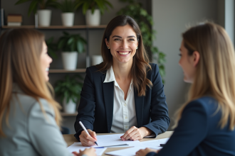 Femme confiante présentant ses succès en réunion