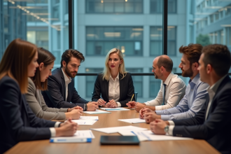 Groupe de professionnels en réunion de decision