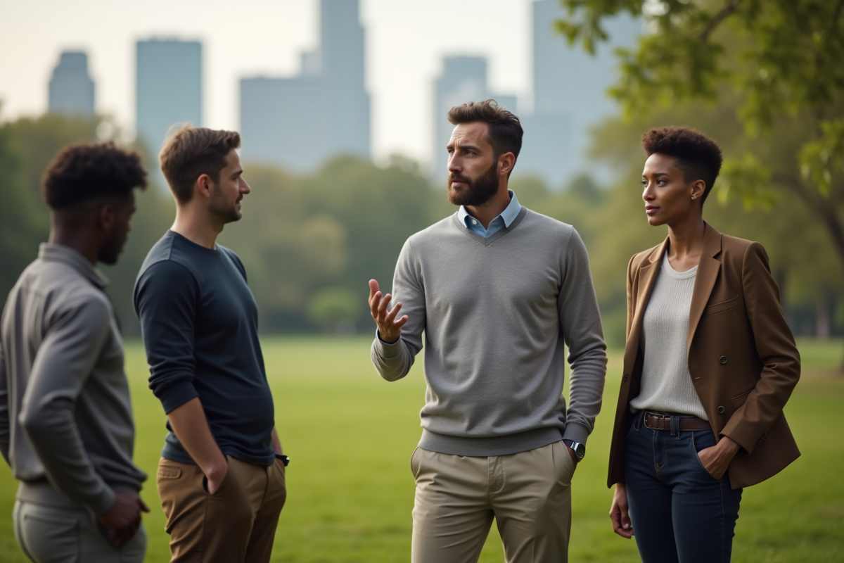 Groupe en team building dans un parc urbain