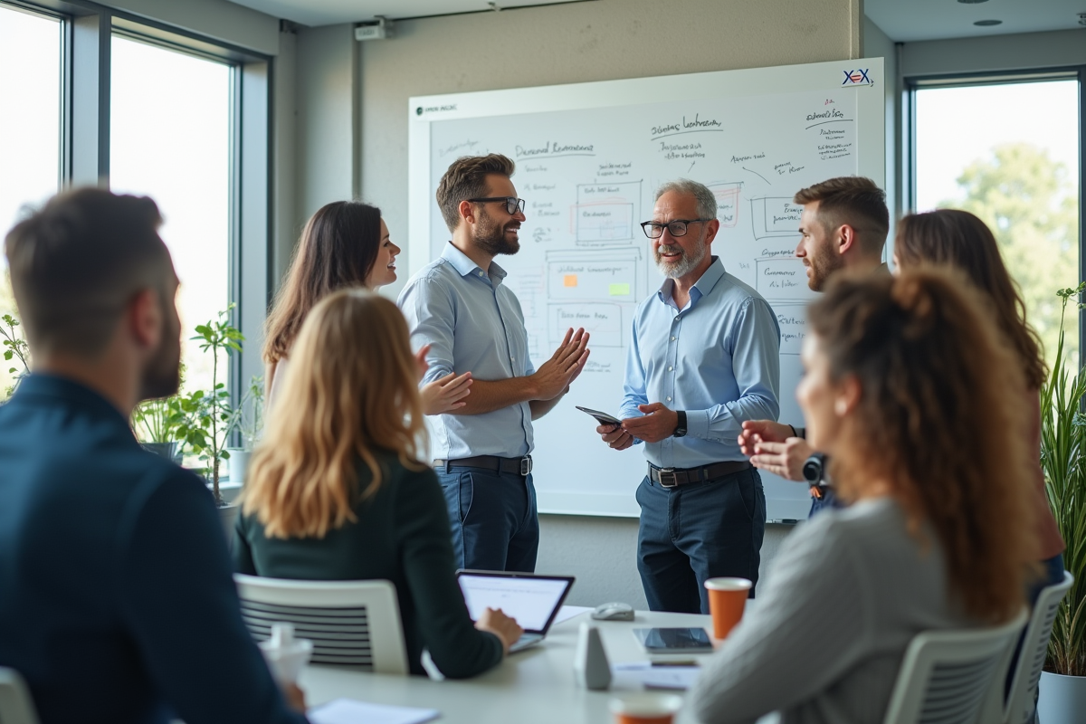 Groupe de jeunes entrepreneurs collaborant en formation