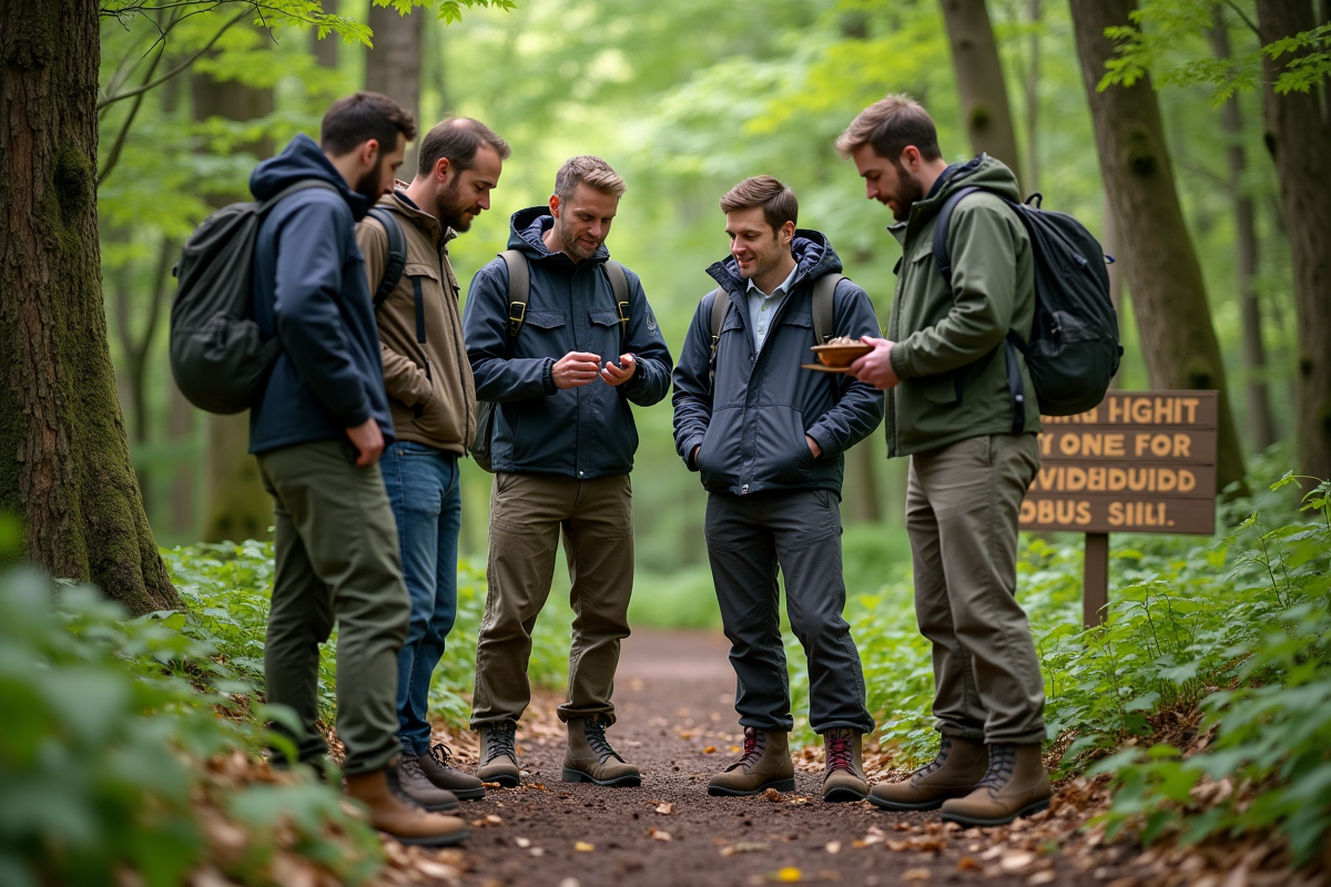 Groupe d adultes analysant des échantillons de sol en forêt