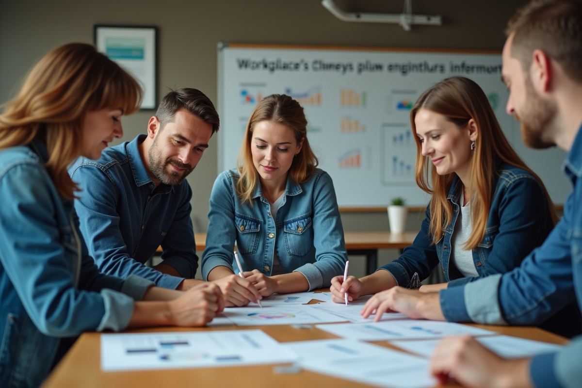Groupe diversifié en formation en atelier avec un instructeur