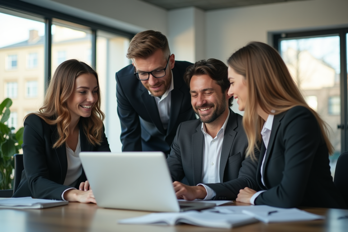 Groupe de professionnels en réunion dans un bureau moderne