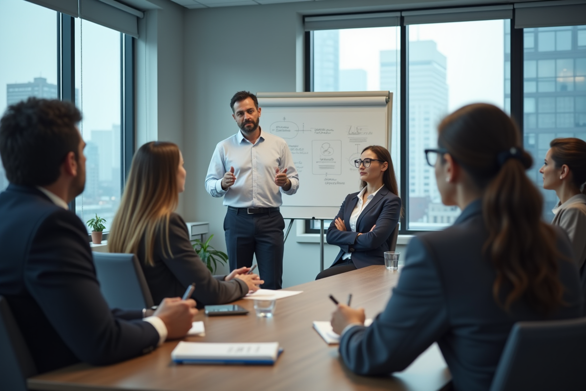 Homme en présentation lors d