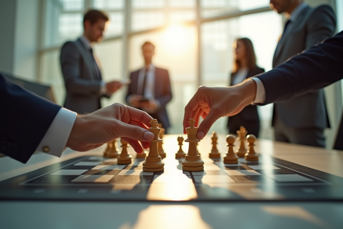 Main déplaçant une pièce d echecs sur un bureau professionnel