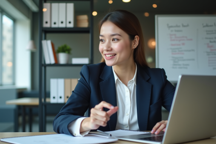 Femme professionnelle en présentation dans un bureau moderne