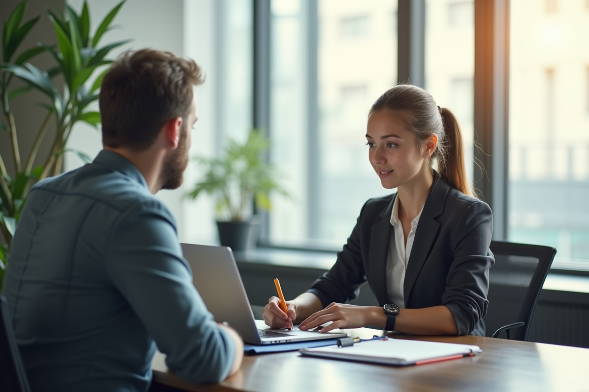 Jeune stagiaire prenant des notes en entreprise moderne