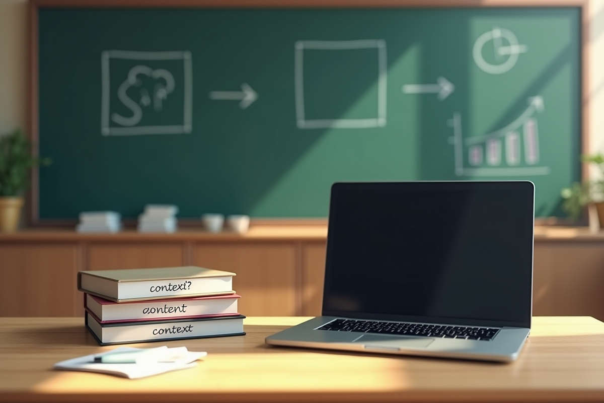 Salle de classe avec ordinateur et livres ouverts